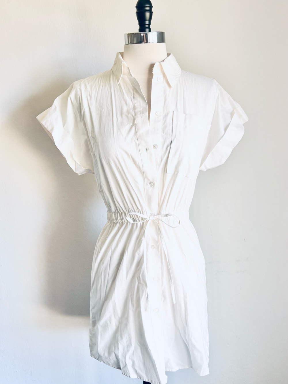 Steve Madden White Button-Front Cinch Waist Shirt Dress